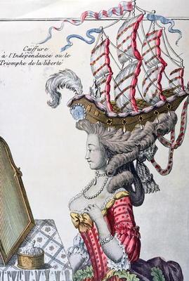 Woman in a Day Dress with a hairstyle 'a la Belle Poule', period of American Independence, 1779-80 (
