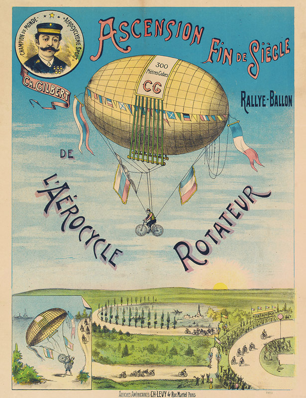'L'Aerocycle Rotateur', advertising poster for the hot-air balloon bicycle van French School, (19th century)