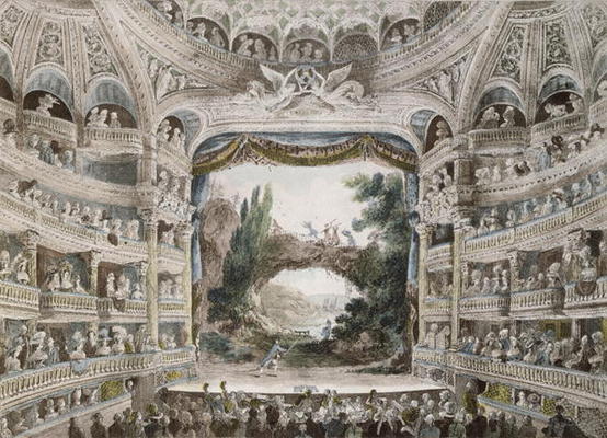 Interior of the Comedie Francaise Theatre in 1791, after an original watercolour (colour litho) van French School, (19th century)