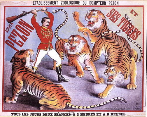 Poster advertising 'Adrien Pezon and his Tigers', c.1897 (colour litho) van French School, (19th century)