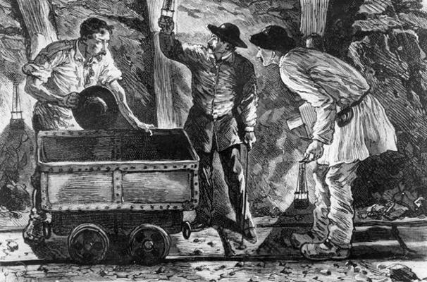Scene in a coal mine, illustration from 'Germinal' by Emile Zola (1840-1902), 1886 (engraving) (b/w van French School, (19th century)