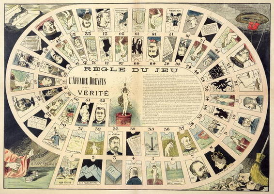 The Dreyfus Affair Game, with portraits of the various individuals involved, late 19th century (colo van French School, (19th century)