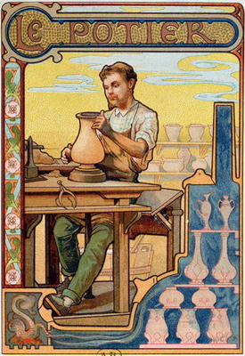 The Potter, illustration from a book on the crafts, c.1899 (colour litho) van French School, (19th century)