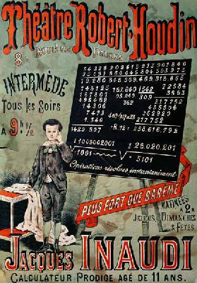 Poster advertising an appearance of Jacques Inaudi (1867-1939) at the Theatre Robert Houdin, Paris,
