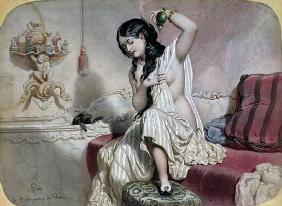 Oriental Woman at her Toilet, mid 19th century (colour litho)