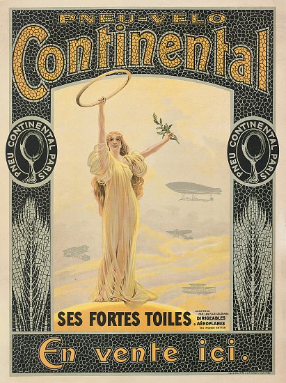 Advertising poster for Continental bicycle tyres van French School, (20th century)
