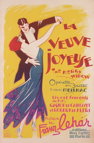 Poster advertising a production of the 'Merry Widow', by Franz Lehar , printed by Dola, Paris van French School, (20th century)
