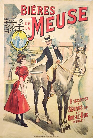 Poster advertising the Bieres de la Meuse at the Brasseries of Sevres and Bar-le-Duc van French School, (20th century)