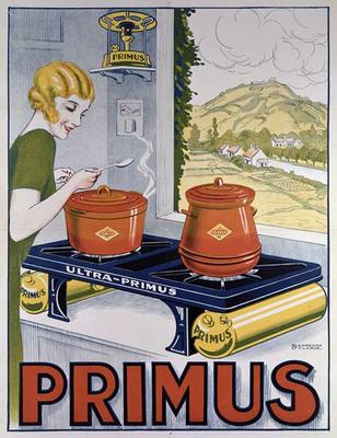 Poster advertising the Primus hob, printed by Dampenon & Elarue (colour litho) van French School, (20th century)