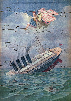 The Sinking of the Lusitania, 7th May 1915, jigsaw puzzle for children (colour litho) van French School, (20th century)