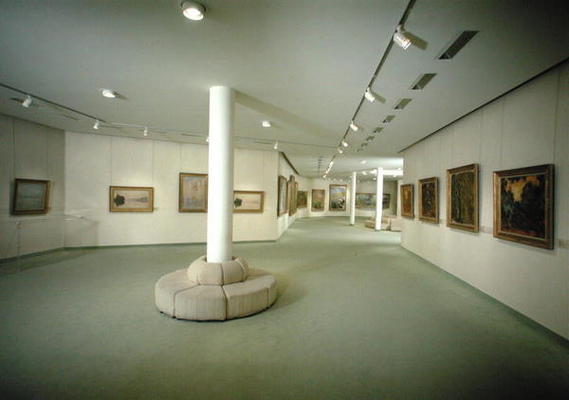 View of the basement exhibiting works by Claude Monet (1840-1926) (photo) van French School, (20th century)