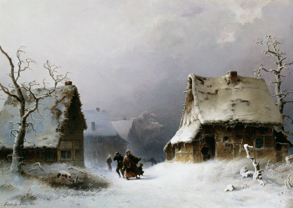Aufkommender Schneesturm. van Friedrich de Leuw
