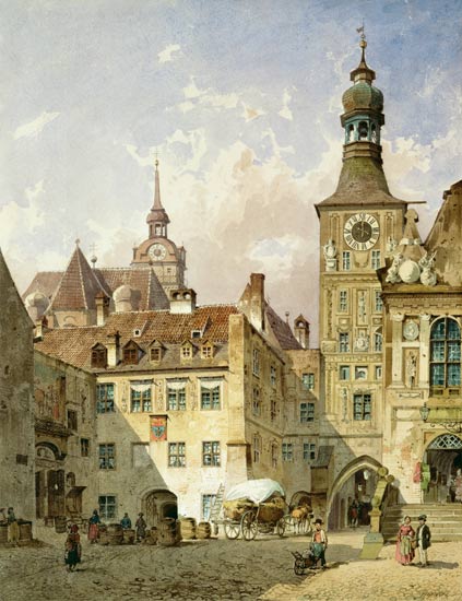 München, Blick aus dem Tal auf das Alte Rathaus. van Friedrich Eibner