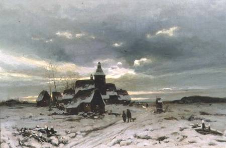 A Village in the Snow van Friedrich Nicolai Joseph Heydendahl