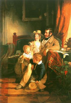 Rudolf von Arthaber mit seinen Kindern Rudolf, Emilie und Gustav, das Bildnis der gestorbenen Mutter