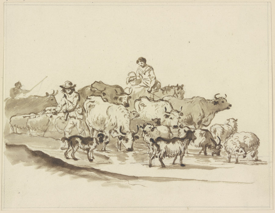 Cattle herds with shephers van Friedrich Wilhelm Hirt
