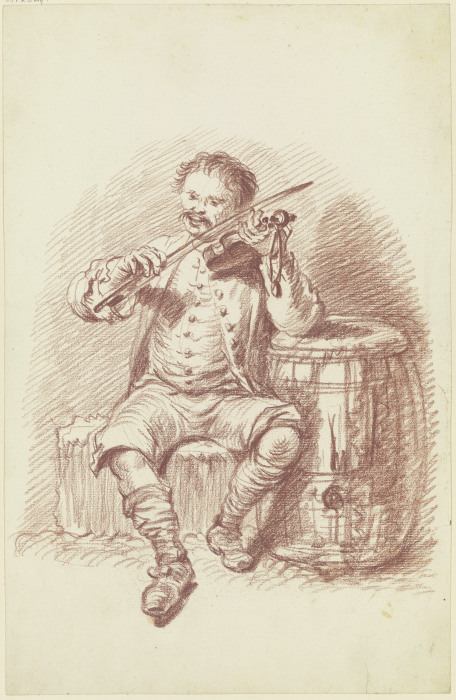 Violinenspieler bei einem Faß sitzend van Friedrich Wilhelm Hirt