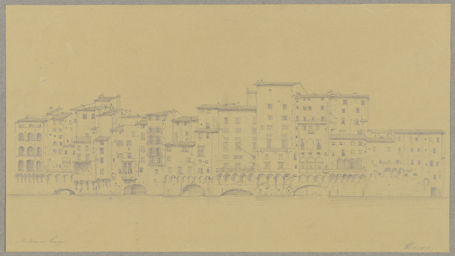 Häuserzeile am Ufer des Arno in Florenz van Friedrich Wilhelm Ludwig