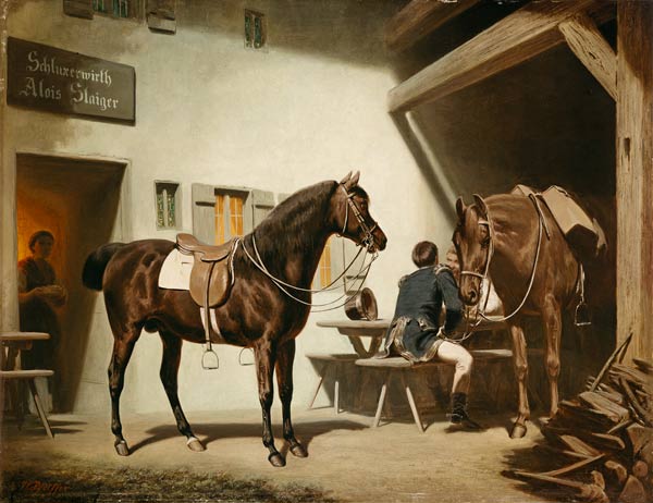 Das Pferd Luitprant vor dem Schluxerwirt van Friedrich Wilhelm Pfeiffer