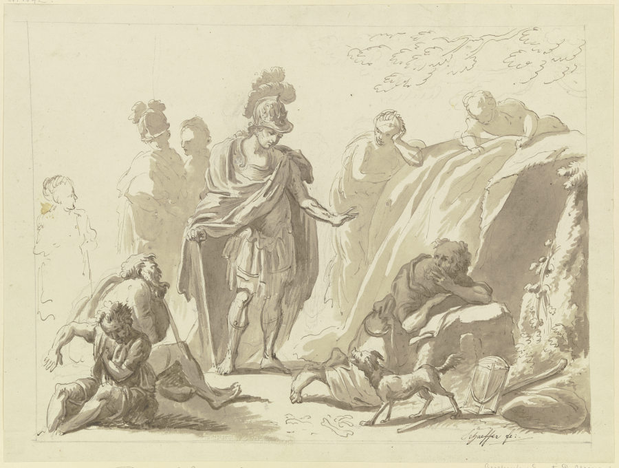 Alexander mit seinem Gefolge vor Diogenes van Friedrich Wilhelm Schäfer