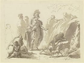 Alexander mit seinem Gefolge vor Diogenes