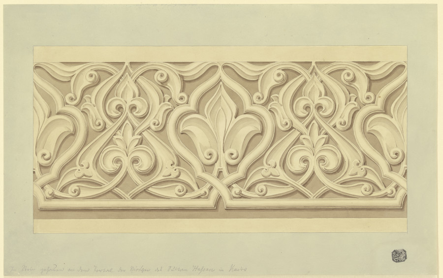 In Relief ausgeführtes vegetabiles Muster am Portal der Sultan-Hassan-Moschee in Kairo van Friedrich Maximilian Hessemer