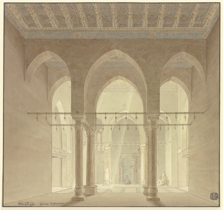Innenansicht einer Moschee in Kairo van Friedrich Maximilian Hessemer