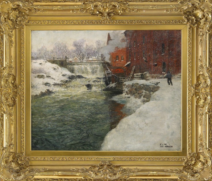 Canvas factory by the Aker River (Kristiania) van Frits Thaulow