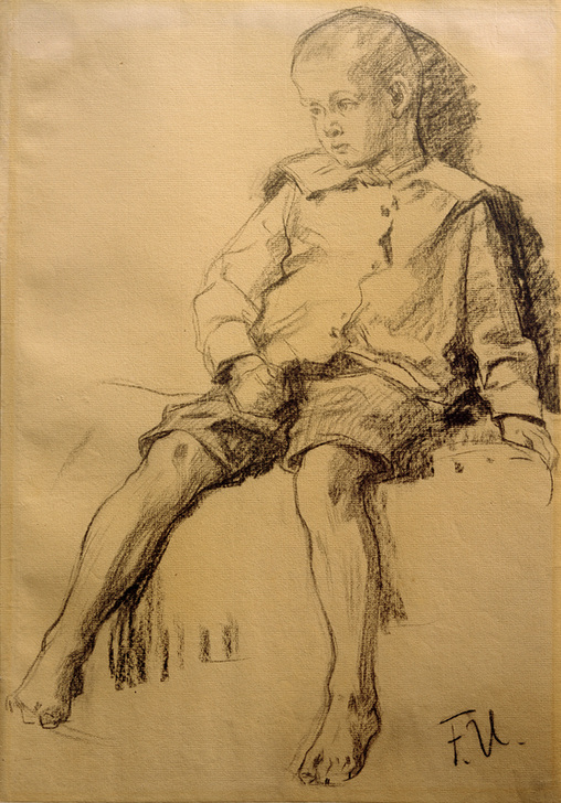 Sitzender Junge mit nackten Beinen van Fritz von Uhde