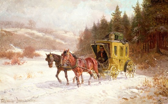The Post Coach in the Snow van Fritz van der Venne