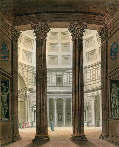 Interior of the Pantheon, Rome, from 'Le Costume Ancien et Moderne' by Jules Ferrario, engraved by G van Fumagalli