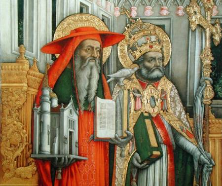 St. Jerome and St. Gregory, detail of left panel from The Virgin Enthroned with Saints Jerome, Grego van G. Vivarini