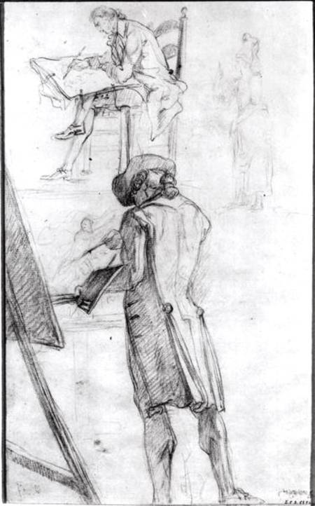 Artist at his Easel and the Artist Drawing van Gabriel de Saint-Aubin