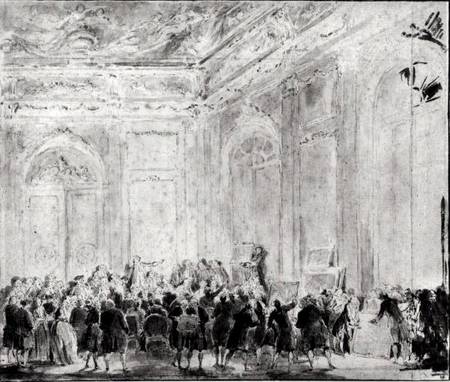 Scene with a Sale of Paintings van Gabriel de Saint-Aubin