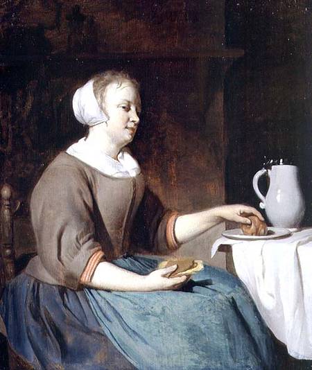 Portrait of a Girl Seated at a Table van Gabriel Metsu