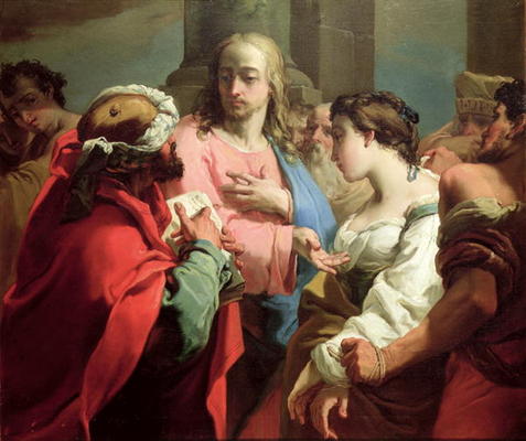 Christ and the Woman Taken in Adultery (oil on canvas) van Gaetano Gandolfi