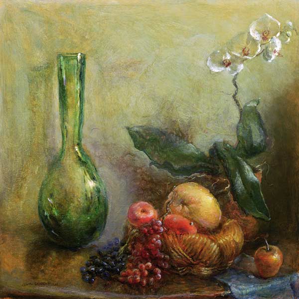 Orchid with Basket of Fruit and Green Vase (oil on canvas)  van Gail  Schulman