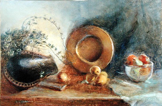 Brass Plate with Fruit and Black Wooden Bowl (oil on canvas)  van Gail  Schulman