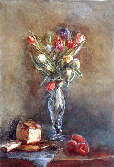 Tulips with Cake and Apples (oil on canvas)  van Gail  Schulman