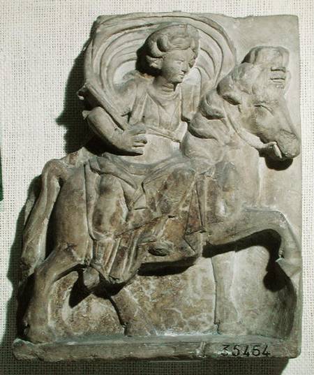 Relief of Epona, Gaulish goddess, protector of horses, riders and travellers, from Gannat, Allier van Gallo-Roman