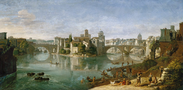 Die Tiber-Insel in Rom van Gaspar Adriaens van Wittel