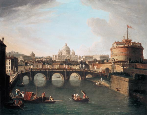 A View of Rome with the Bridge and Castel St. Angelo by the Tiber van Gaspar Adriaens van Wittel
