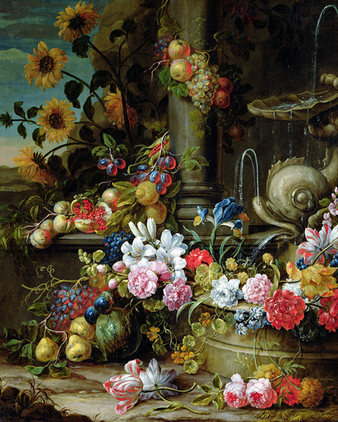 Still Life of Fruit and Flowers van Gaspar Peeter d.J Verbruggen