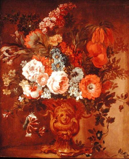 Roses, Poppies, Honeysuckle, Stock and Other Flowers in a Sculpted Vase van Gaspar Peeter d.J Verbruggen