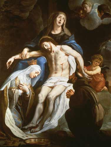 Pieta with St. Francis of Assisi (c.1181-1226) and St. Elizabeth of Hungary (1207-31) van Gaspard de Crayer