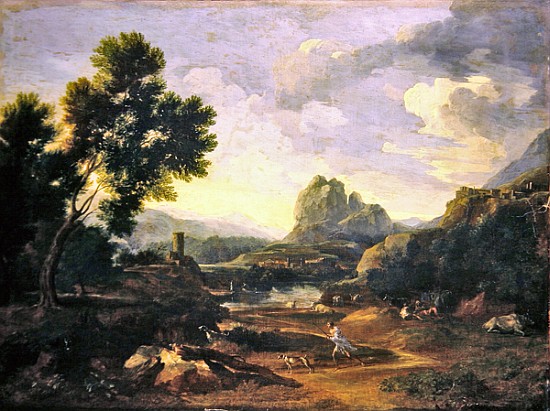 Landscape with hunter and dogs van Gaspard Poussin Dughet