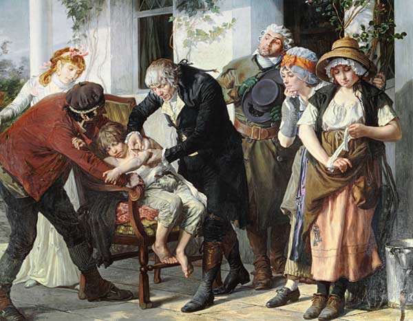 Edward Jenner (1749-1823) performing the first vaccination against Smallpox in 1796 van Gaston Melingue
