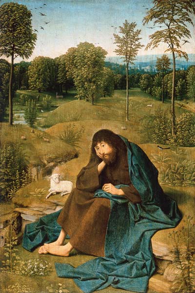 Johannes der Täufer in einer Landschaft sitzend. van Geertgen tot Sint Jans