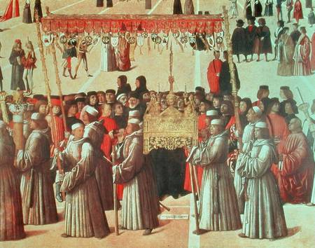 Procession in the St. Mark's Square, detail of the Basilica van Gentile Bellini