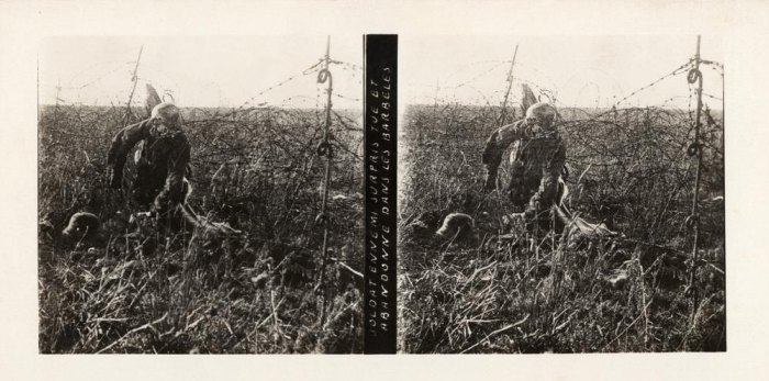 Leiche eines deutschen Soldaten im Drahtverhau. van Gentile da Fabriano